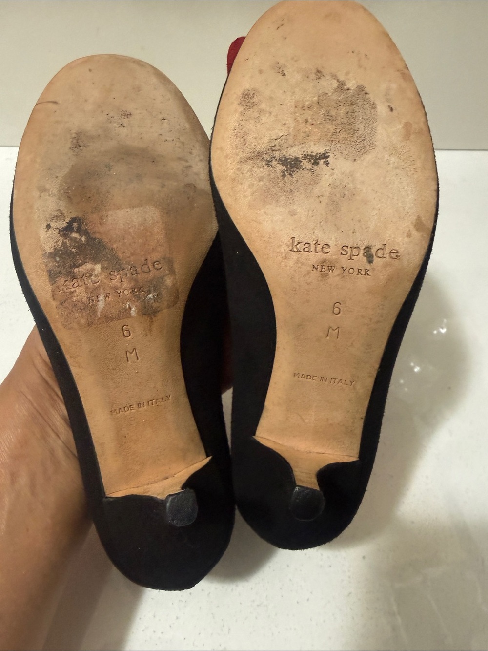 Kate Spade Black Suede Pumps with Red Trim and Floral Accent.Made in Italy - Picture 14 of 15